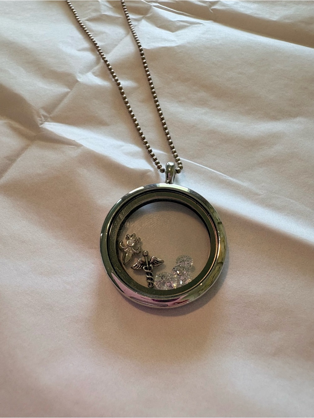 Silver Round Locket Necklace with Charms